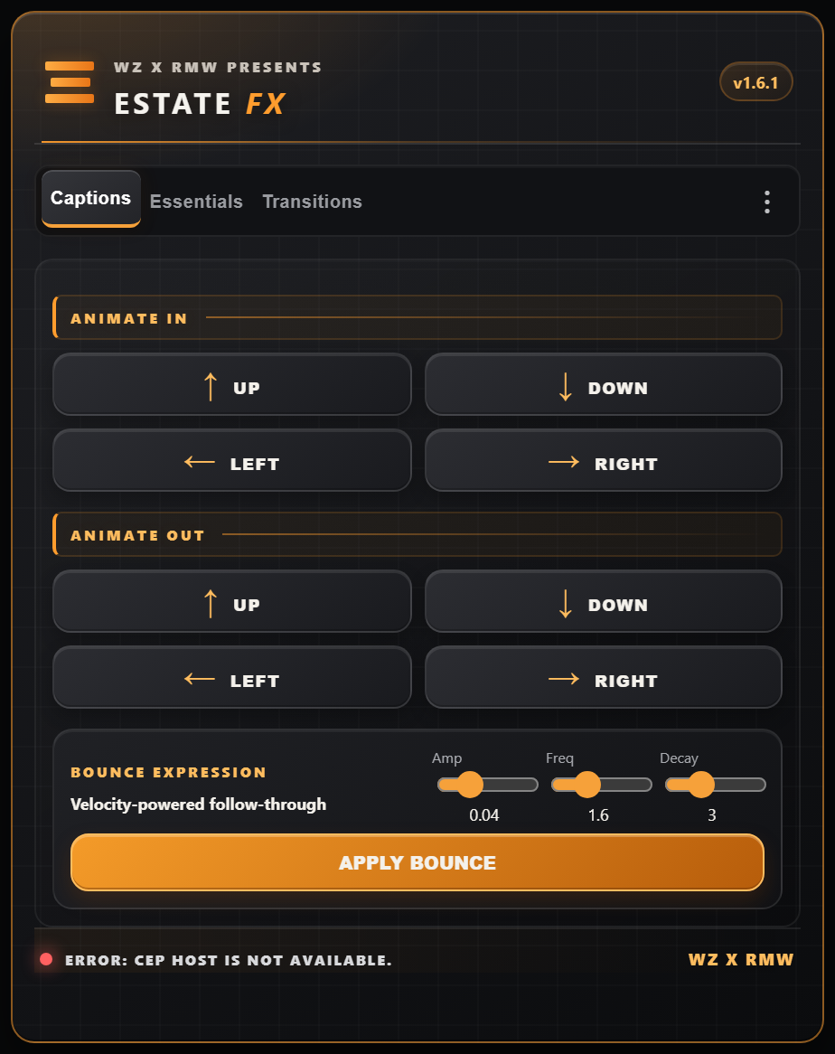 Estate FX Captions tab